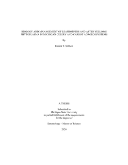 Biology and Management of Leafhoppers and Aster Yellows Phytoplasma in Michigan Celery and Carrot Agroecosystems