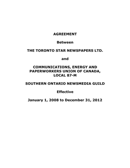 AGREEMENT Between the TORONTO