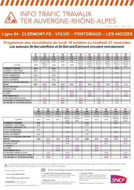 Ligne 84 : CLERMONT-FD - VOLVIC – PONTGIBAUD – LES ANCIZES