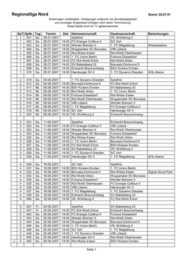 Regionalliga Nord Stand: 02.07.07 Änderungen Vorbehalten