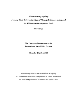 Forging Links Between the Madrid Plan of Action on Ageing and the Millennium Development Goals