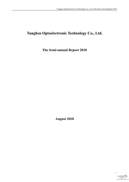 Tunghsu Optoelectronic Technology Co., Ltd. the Semi-Annual Report 2018