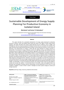 Sustainable Development of Energy Supply Planning for Productive Economy in Isolated Island Moristanto1 and Guntur Tri Setiandanu2