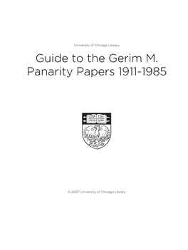 Guide to the Gerim M. Panarity Papers 1911-1985