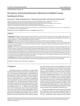 Prevalence of Intestinal Parasitic Infections in Haftkel County