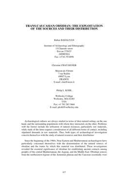 Trans-Caucasian Obsidian: the Exploitation of the Sources and Their Distribution