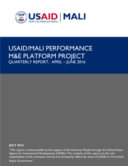 Usaid/Mali Performance M&E Platform Project
