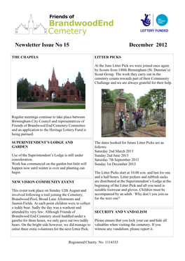 Newsletter Issue No 15 December 2012