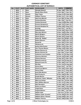 Town of Conway Cemetery Burial Registry