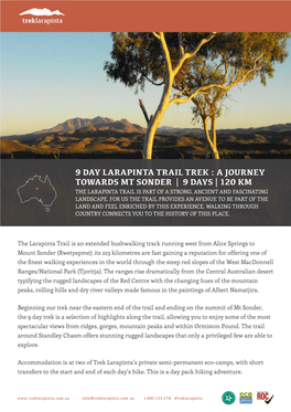 9 Day Larapinta Trail Trek : a Journey Towards Mt Sonder | 9 Days | 120 Km the Larapinta Trail Is Part of a Strong, Ancient and Fascinating Landscape