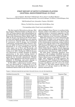 First Report of Reticulitermes Flavipes (Isoptera: Rhinotermitidae) in Italy