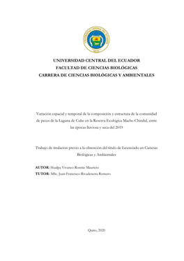 Universidad Central Del Ecuador Facultad De Ciencias Biológicas Carrera De Ciencias Biológicas Y Ambientales