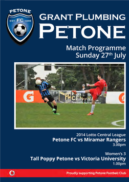 Petone Match Programme Sunday 27Th July