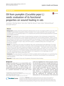 Oil from Pumpkin (Cucurbita Pepo L.) Seeds: Evaluation Of