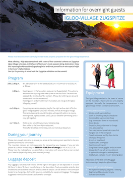 Information for Overnight Guests IGLOO-VILLAGE ZUGSPITZE