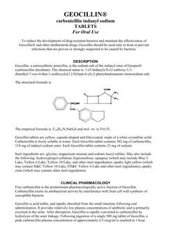 GEOCILLIN® Carbenicillin Indanyl Sodium TABLETS for Oral Use