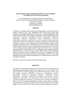 KEANEKARAGAMAN MORFOLOGI BUNGA PADA SPESIES ANGGREK DALAM GENUS Dendrobium Tias Ayu Rachmawati, Sucipto Hariyanto, Hery Purnobas