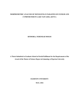 Morphometric Analysis of Monogenean Parasites of Cichlid and Cyprinid Fish in Lake Naivasha, Kenya