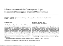 Paleoenvironments of the Cuyahoga and Logan Formations (Mississippian) of Central Ohio: Summary