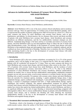 Advances in Antithrombotic Treatment of Coronary Heart Disease Complicated with Atrial Fibrillation