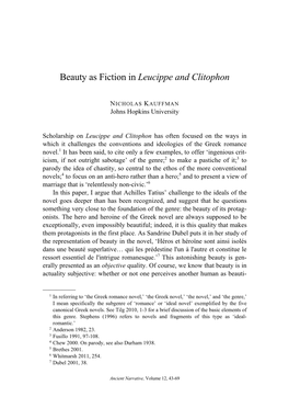 Beauty As Fiction in Leucippe and Clitophon