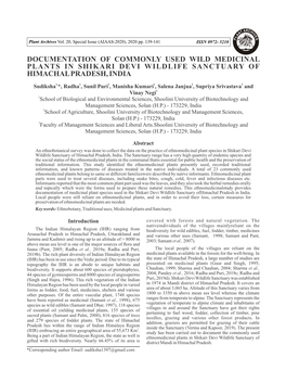 Documentation of Commonly Used Wild Medicinal Plants in Shikari Devi Wildlife Sanctuary of Himachal Pradesh, India