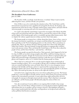 Administration of Barack H. Obama, 2009 the President's News