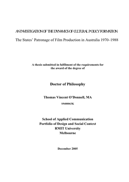 An Investigation of the Dynamics of Cultural Policy Formation