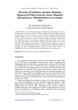 Diversity of Wild Bees and Their Mediated Dispersal of Pollen from the Genus Tillandsia (Bromeliaceae, Tillandsioideae) in an Insular Area