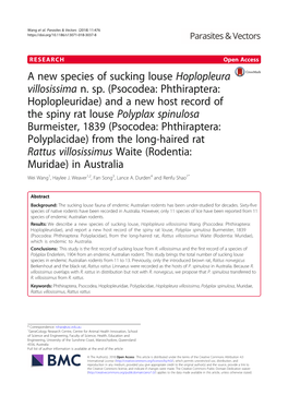 A New Species of Sucking Louse Hoplopleura Villosissima N