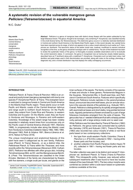 A Systematic Revision of the Vulnerable Mangrove Genus &lt;I&gt;Pelliciera&lt;/I