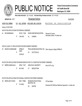 Broadcast Actions 9/24/2009