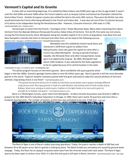 Vermont's Capital and Its Granite a State with an Interesting Beginning
