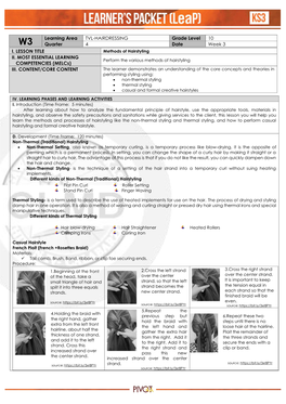 W3 Learning Area TVL-HAIRDRESSING Grade Level