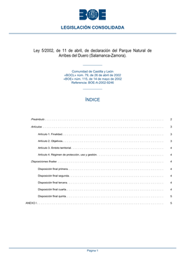 Ley 5/2002, De 11 De Abril, De Declaración Del Parque Natural De Arribes Del Duero (Salamanca-Zamora)
