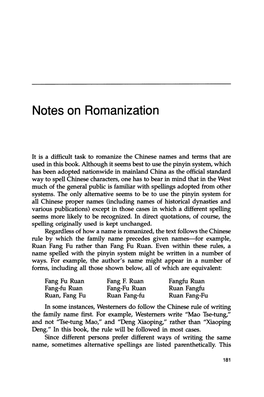 Notes on Romanization