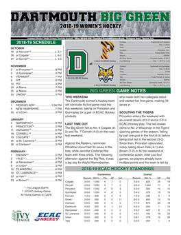 Dartmouth Big Green 2018-19 Women’S Hockey