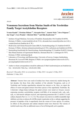 Venomous Secretions from Marine Snails of the Terebridae Family Target Acetylcholine Receptors