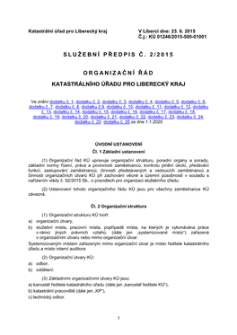 Slu Ž Ebn Í P Ř Edpis Č . 2/2015 Organiza Č N Í Ř Á D Katastrálního