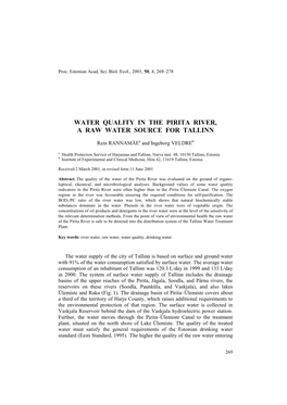 Water Quality in the Pirita River, a Raw Water Source for Tallinn