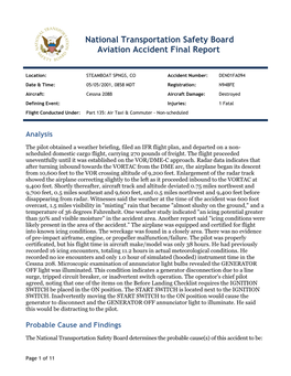 National Transportation Safety Board Aviation Accident Final Report