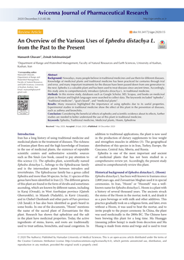 An Overview of the Various Uses of Ephedra Distachya L. from the Past to the Present