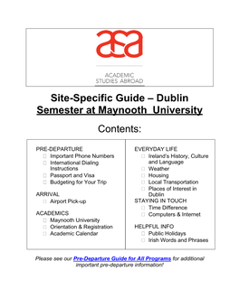 Site-Specific Guide – Dublin Semester at Maynooth University Contents