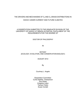 The Drivers and Mechanisms of C4 and C3 Grass Distributions in Hawai‘I Under Current and Future Climates