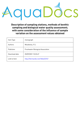 1 Description of Sampling Stations, Methods of Benthic Sampling and Biological Wa