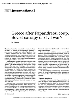 Greece After Papandreou Coup: Soviet Satrapy Or Civil War?