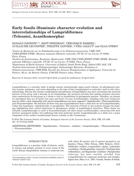 Early Fossils Illuminate Character Evolution and Interrelationships of Lampridiformes (Teleostei, Acanthomorpha)