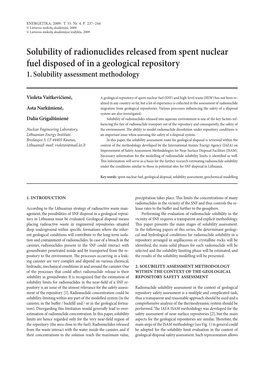 Solubility of Radionuclides Released from Spent Nuclear Fuel Disposed of in a Geological Repository 1