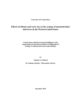 Effects of Climate and Water Use on the Ecology of Mountain Lakes and Rivers in the Western United States