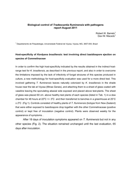 Biological Control of Tradescantia Fluminensis with Pathogens Report August 2011 After 18 Days of Inoculation Symptoms Appeared
